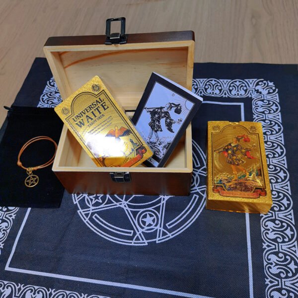 Six-pointed Star Divination Tarot Card Wooden Box Gift Box Pvc Gold Leaf Table Game Prediction Set Luxury Waterproof Belt Manual