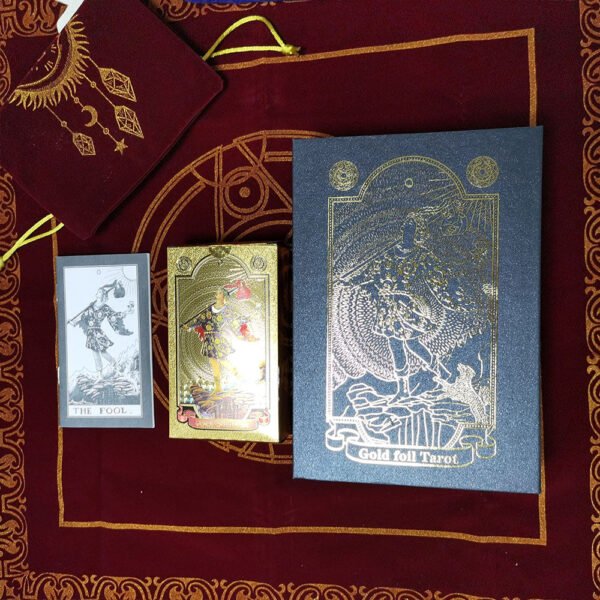 Six-pointed Star Divination Tarot Card Wooden Box Gift Box Pvc Gold Leaf Table Game Prediction Set Luxury Waterproof Belt Manual