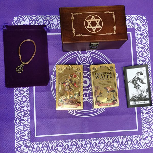 Six-pointed Star Divination Tarot Card Wooden Box Gift Box Pvc Gold Leaf Table Game Prediction Set Luxury Waterproof Belt Manual