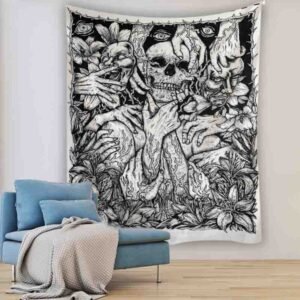Skull Cartoon Tapestry Kawaii Room Decor Tapestry Wall Hanging Witchcraft Boho Decor Tapestry  Wall Decor