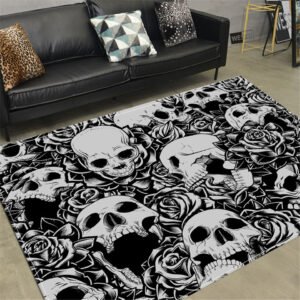 Skull Horror Carpet Gothic Style Skeleton Rug Halloween Decor Floor Mat Mat Doormat