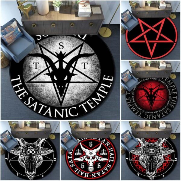 Skull Satanic Goat Inverted Pentagram Wing Demon Version Area Rug-Satanic Goat Decor Satanic Goat-Satanic Rugs Satan Carpet