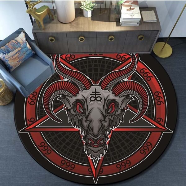 Skull Satanic Goat Inverted Pentagram Wing Demon Version Area Rug-Satanic Goat Decor Satanic Goat-Satanic Rugs Satan Carpet