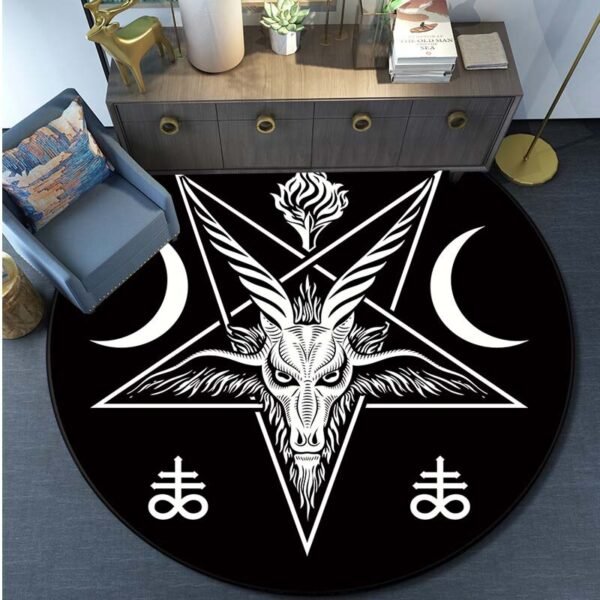 Skull Satanic Goat Inverted Pentagram Wing Demon Version Area Rug-Satanic Goat Decor Satanic Goat-Satanic Rugs Satan Carpet