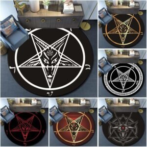Skull Satanic Goat Inverted Pentagram Wing Demon Version Area Rug-Satanic Goat Decor Satanic Goat-Satanic Rugs Satan Carpet