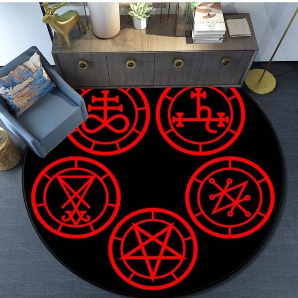 Skull Satanic Goat Inverted Pentagram Wing Demon Version Area Rug-Satanic Goat Decor Satanic Goat-Satanic Rugs Satan Carpet