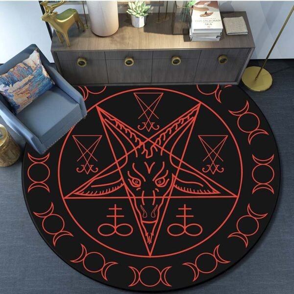 Skull Satanic Goat Inverted Pentagram Wing Demon Version Area Rug-Satanic Goat Decor Satanic Goat-Satanic Rugs Satan Carpet