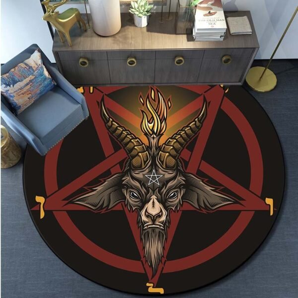 Skull Satanic Goat Inverted Pentagram Wing Demon Version Area Rug-Satanic Goat Decor Satanic Goat-Satanic Rugs Satan Carpet