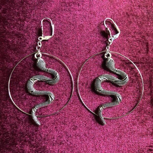 Snake Moon Earrings Gothic jewelry wicca crescent big snake pendant weird darkness