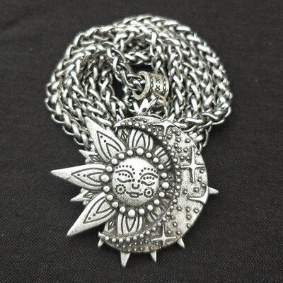 Viking Magic~Solar celestial pendant Sun Moon Star mandala Lotus flower ladies necklace amulet geometric religious viking Wicca Witchcraf