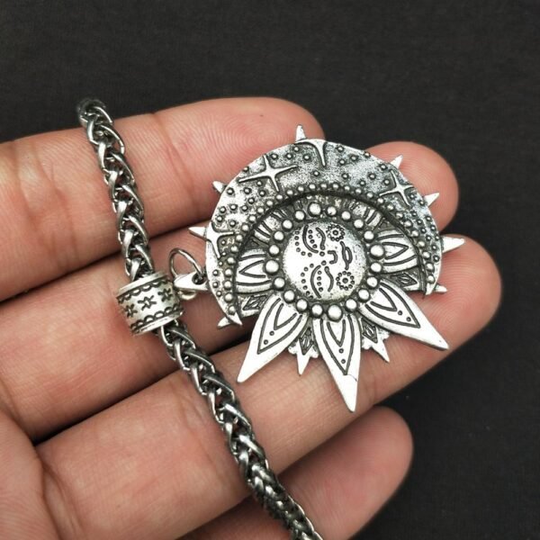 Viking Magic~Solar celestial pendant Sun Moon Star mandala Lotus flower ladies necklace amulet geometric religious viking Wicca Witchcraf