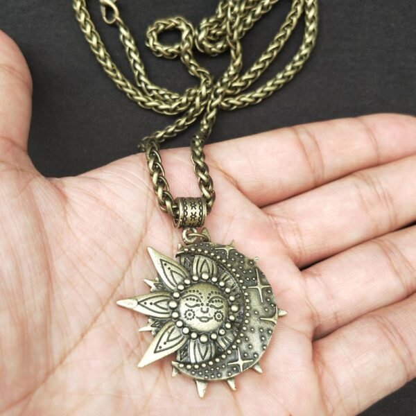 Viking Magic~Solar celestial pendant Sun Moon Star mandala Lotus flower ladies necklace amulet geometric religious viking Wicca Witchcraf
