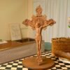 St. Benedict Exorcism Cross Wood Carving, Catholic Icon Statue, Wooden Cross Baptismal Decorative Craftsmanship, Religious Gift