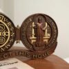 St. Benedict medal ornaments, Catholic religious items, Catholic medals, wooden decorations, exorcisms, family protection