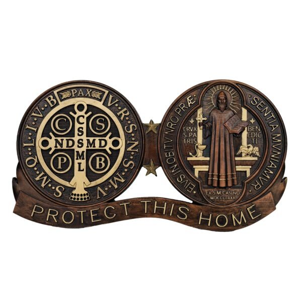 St. Benedict medal ornaments, Catholic religious items, Catholic medals, wooden decorations, exorcisms, family protection