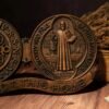 St. Benedict medal ornaments, Catholic religious items, Catholic medals, wooden decorations, exorcisms, family protection