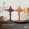 St. Benedict's Cross, Catholic Medal Exorcism Cross, Wood Carved Cross, Standing, Home Desktop Decoration, with Base