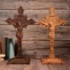 St. Benedict's Cross, Catholic Medal Exorcism Cross, Wood Carved Cross, Standing, Home Desktop Decoration, with Base