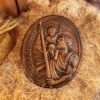 St. Christopher Wood Carving Plaque Traveler's Patron Saint Statue Wood Sculpture Christian Holy Sign Home Wall Decor