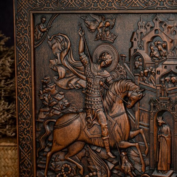 St. George and the Dragon Wood Carving Religious Wall Decoration Solid Wood Carving Ornament Christian Men's Gift