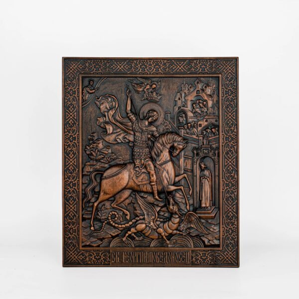 St. George and the Dragon Wood Carving Religious Wall Decoration Solid Wood Carving Ornament Christian Men's Gift