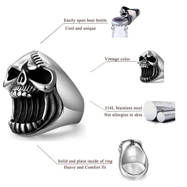 Magic Ring~Stainless Steel Fashion Jewelry Skull Rings Gothic Punk Male Vintage Scar Jaw Unique Ring For Men Beer Bottle Opener HF559