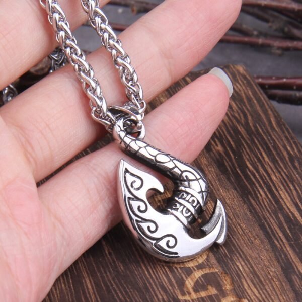 Stainless Steel Nordic Axe pendant necklace with viking wooden box as gift