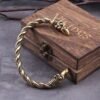 Stainless Steel Nordic Viking Norse Raven Bracelet adjustable Men Wristband Cuff Bracelets with Viking Wooden Box
