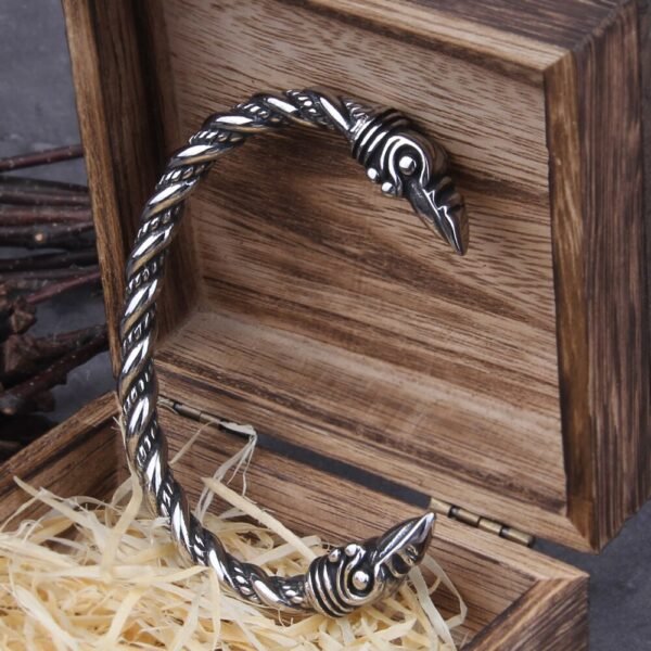 Stainless Steel Nordic Viking Norse Raven Bracelet adjustable Men Wristband Cuff Bracelets with Viking Wooden Box
