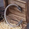 Stainless Steel Nordic Viking Norse Raven Bracelet adjustable Men Wristband Cuff Bracelets with Viking Wooden Box