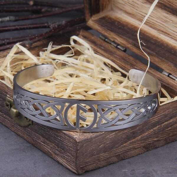 Stainless Steel Nordic Viking Norse Valknut Armband adjustable Men Wristband Cuff Bracelets with Viking Wooden Box