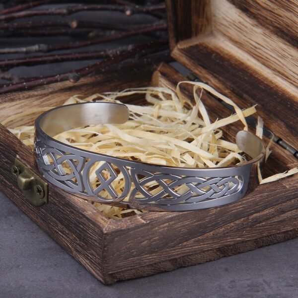 Stainless Steel Nordic Viking Norse Valknut Armband adjustable Men Wristband Cuff Bracelets with Viking Wooden Box