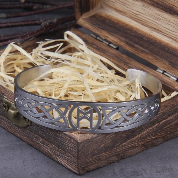 Stainless Steel Nordic Viking Norse Valknut Armband adjustable Men Wristband Cuff Bracelets with Viking Wooden Box