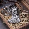 Stainless Steel Nordic Viking Warrior Axe and Vegvisir pendant necklace as men gift with wooden box