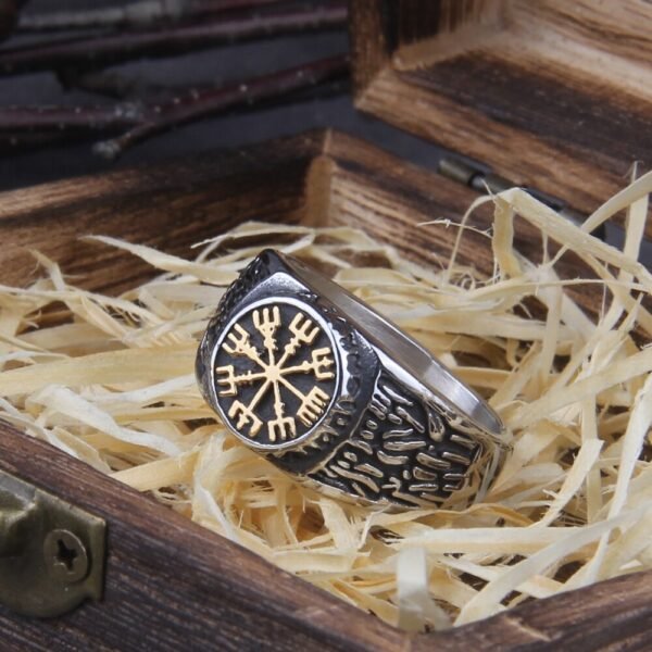 Stainless Steel Trendy Hip Hop Rock Punk Nordic Mythological Story Viking Compass Ring Luxury Personality Rings for Men Women