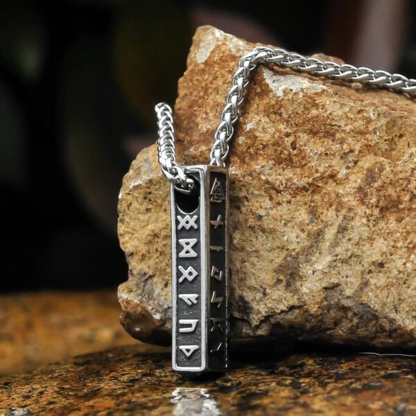 Stainless Steel Unisex Viking Jewelry Norse Rune Bar Amulet Pendant Necklace
