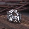 Stainless Steel Vegvisir Statement Adjustable Dragon Rings Men Never Fade with viking wooden box as boyfriend gift