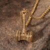 Stainless Steel Viking Jewelry Norse Myth Thor's Hammer Full Gold PVD Plated Pendant Necklace