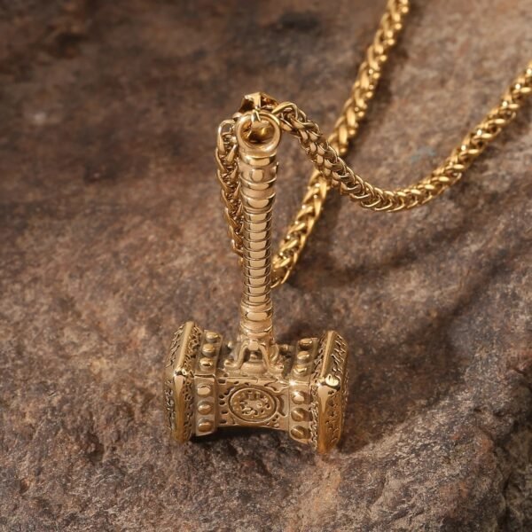 Stainless Steel Viking Jewelry Norse Myth Thor's Hammer Full Gold PVD Plated Pendant Necklace