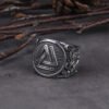 Stainless Steel Viking Vegvisir Statement Rings Men Never Fade Nordic Viking Valknut Rings Jewelry with viking wooden box