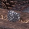 Stainless Steel Viking Vegvisir Statement Rings Men Never Fade Nordic Viking Valknut Rings Jewelry with viking wooden box
