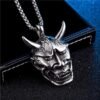 Viking Magic~Stainless steel Evil Oni Noh Hannya Mask Pendant Necklace Wallet Connector Charm Chain Halloween Gift jewelry HE242