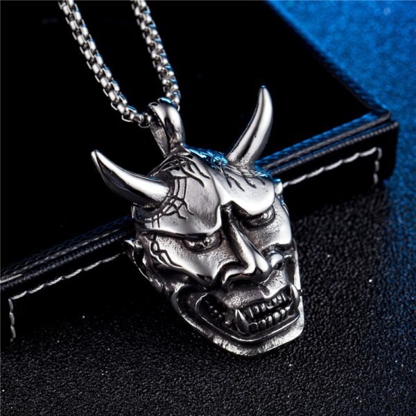 Viking Magic~Stainless steel Evil Oni Noh Hannya Mask Pendant Necklace Wallet Connector Charm Chain Halloween Gift jewelry HE242