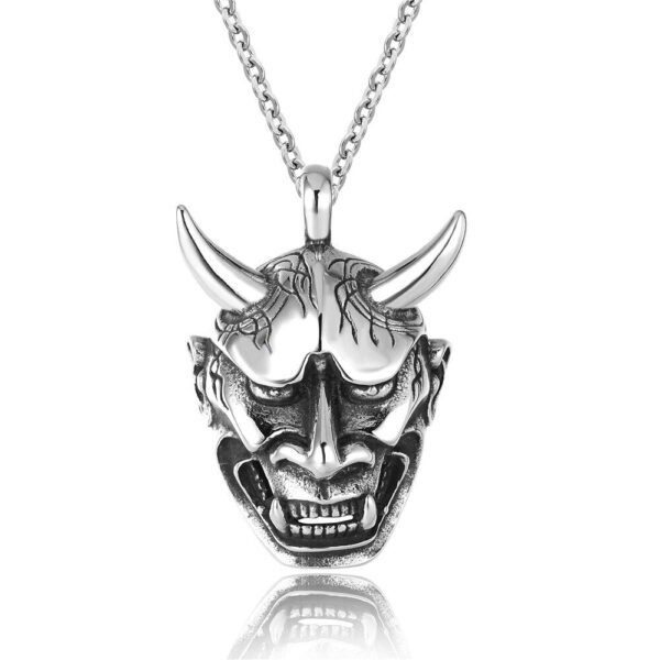 Viking Magic~Stainless steel Evil Oni Noh Hannya Mask Pendant Necklace Wallet Connector Charm Chain Halloween Gift jewelry HE242