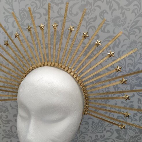 Magic Wicca~Star crown Gold Spike Halo Crown Sunburst Burning man headdress Gothic met gala spike goddess headpiece zip tie crown