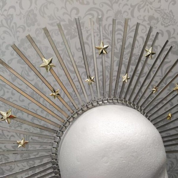 Magic Wicca~Star crown Gold Spike Halo Crown Sunburst Burning man headdress Gothic met gala spike goddess headpiece zip tie crown