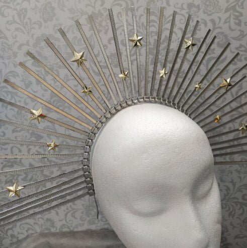 Magic Wicca~Star crown Gold Spike Halo Crown Sunburst Burning man headdress Gothic met gala spike goddess headpiece zip tie crown