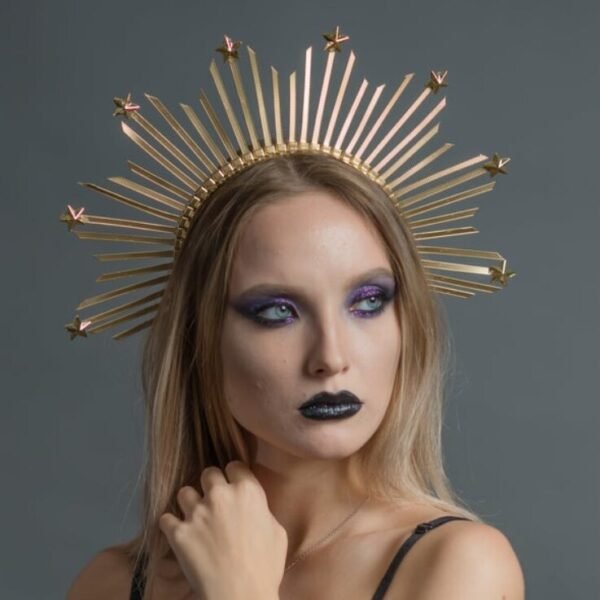 Magic Wicca~Star crownHalo crown Gold halo headpiece Celestial headpiece Sunburst Spiked halo Festival headdress Christmas gift for her