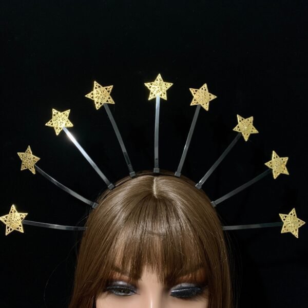 Magic Wicca~Stars crown halo crown Goth halloween tiara with gold stars Cosplay masquerade fancy goddess nigth queen astrology halo nimbus