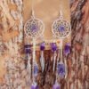 Sterling Silver Raw Amethyst Dream Catcher drop Earrings. Dream catcher dangle earrings